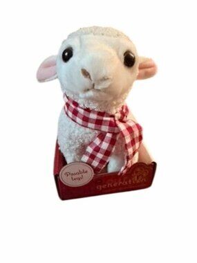Posable Plush Lamb Toy With Red Gingham Scarf - Generation Brand - Soft & Cuddly